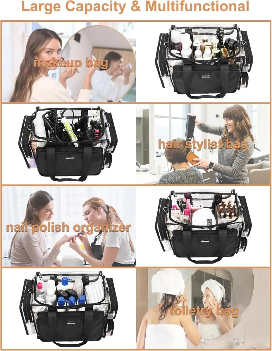 Relavel Extra Large Makeup Case and Clear Makeup Bag | Professional Travel Cosmetic Organizer with Adjustable Dividers & Shoulder Strap - view 9