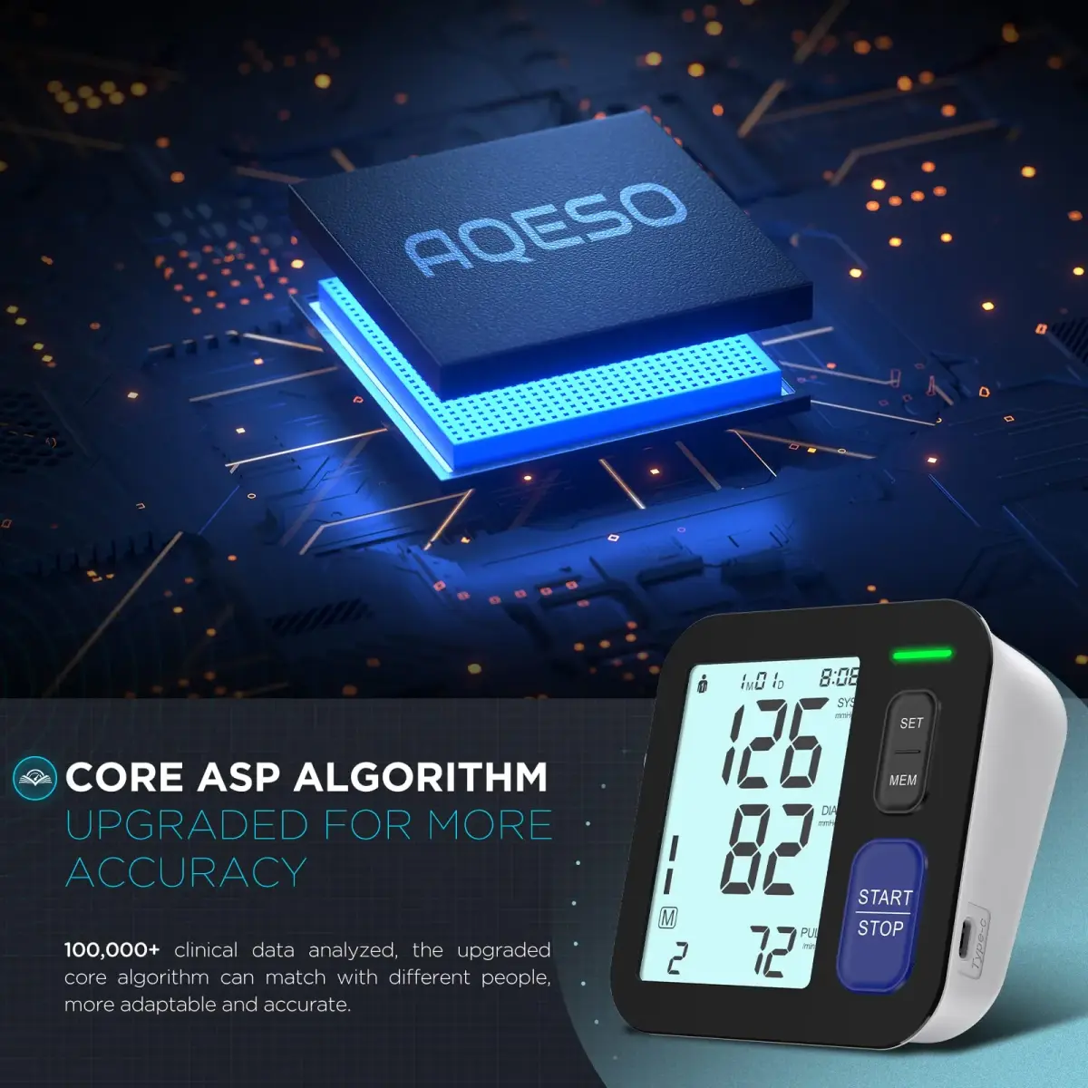 AQESO Automatic Upper Arm Blood Pressure Monitor with Medium/Large Cuff (9"-17") | Clinically Accurate Readings - view 5