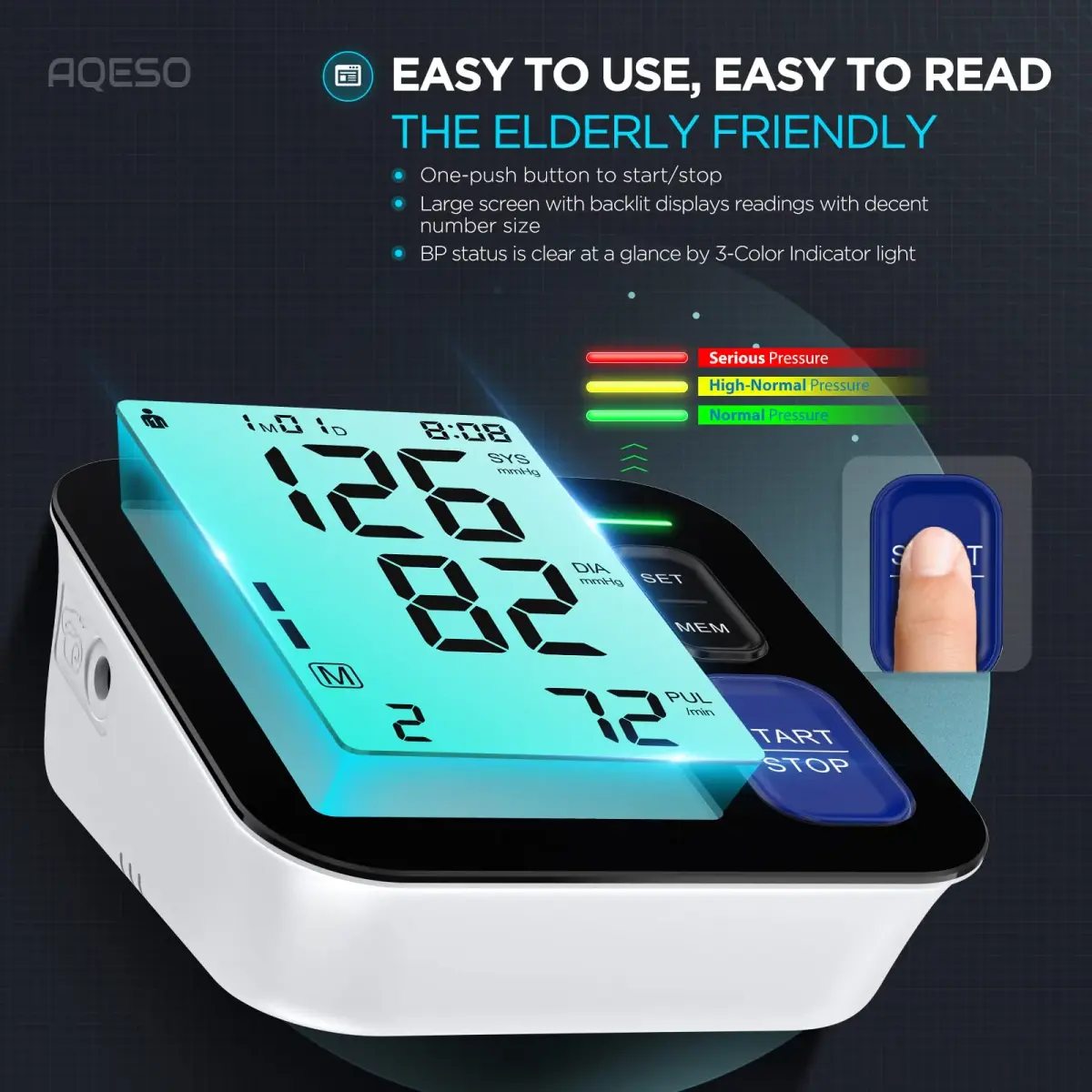 AQESO Automatic Upper Arm Blood Pressure Monitor with Medium/Large Cuff (9"-17") | Clinically Accurate Readings - view 6