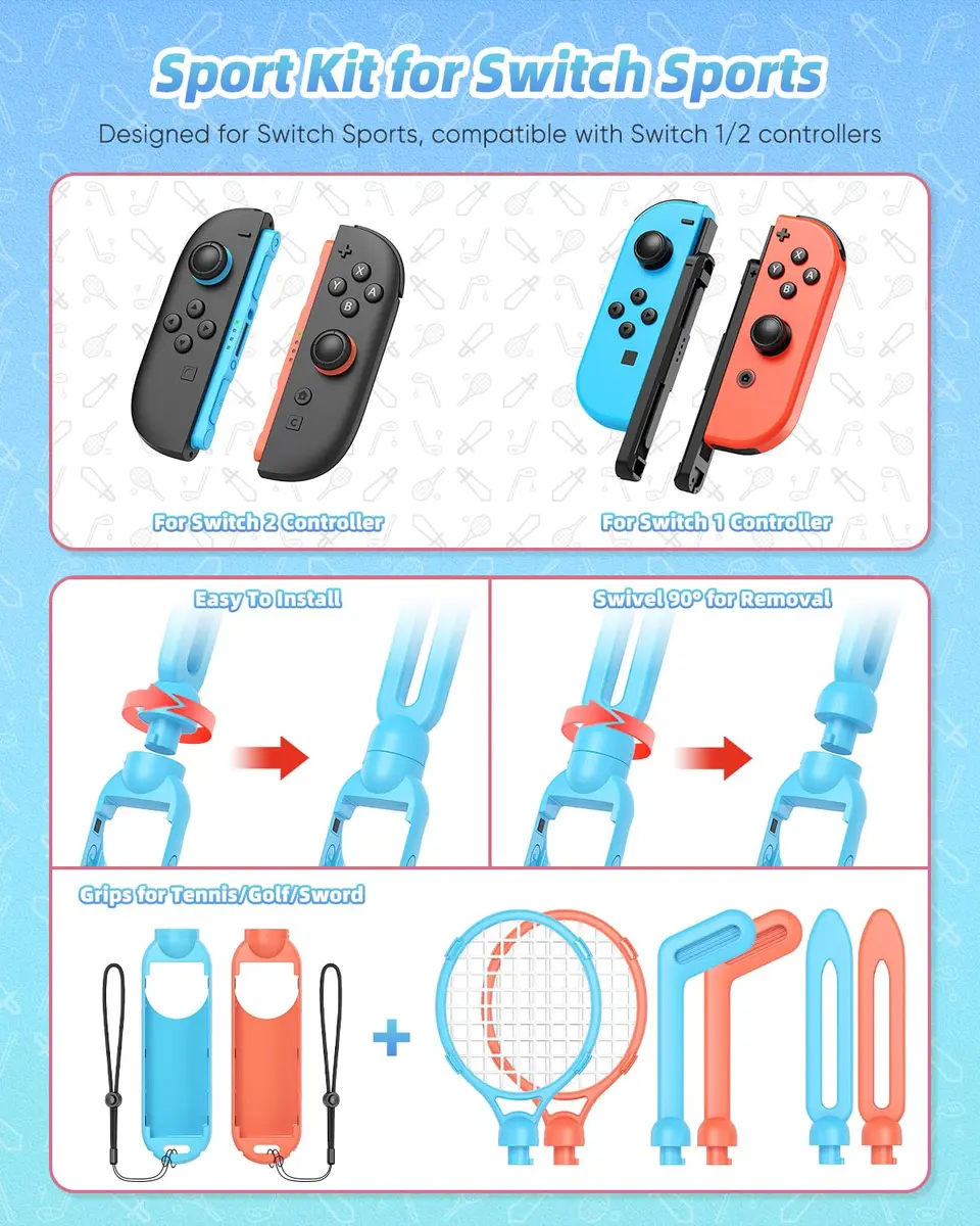 MENEEA Switch Sports Accessories Bundle with Organizer Station for Nintendo Switch 2/1/OLED | 2-Player Pack - view 2