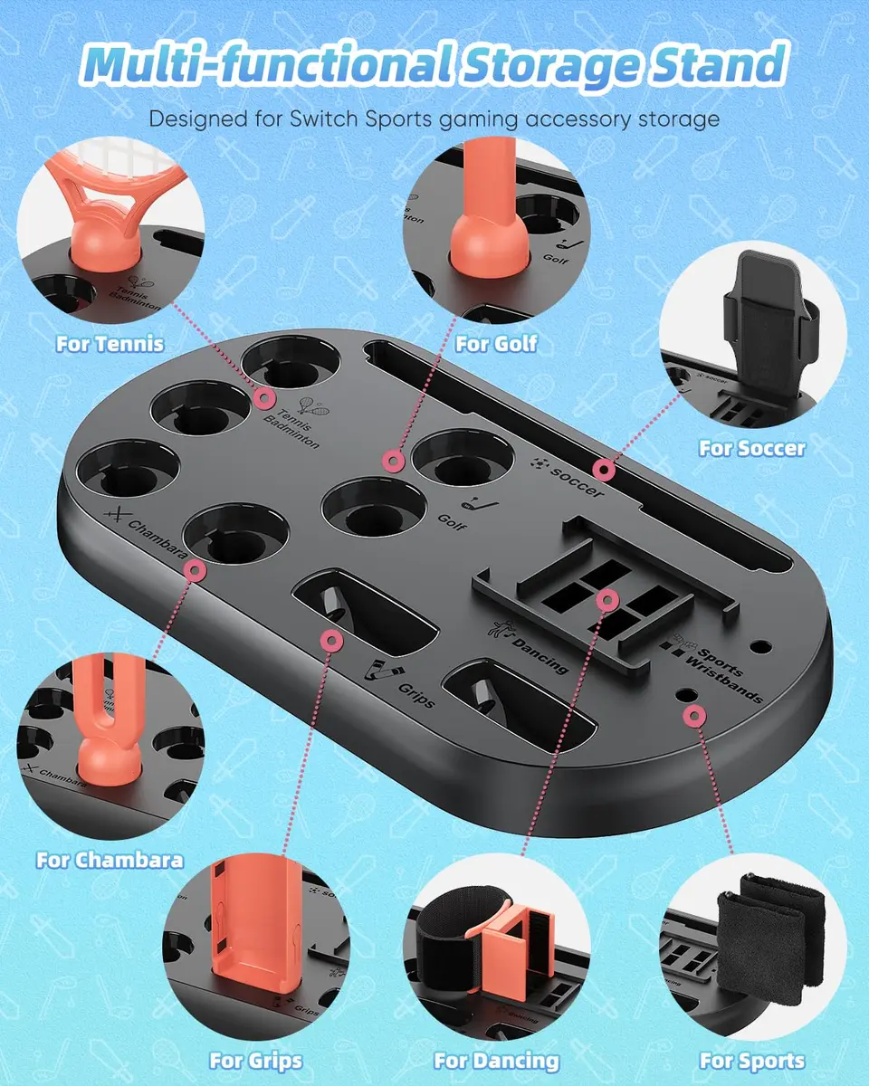 MENEEA Switch Sports Accessories Bundle with Organizer Station for Nintendo Switch 2/1/OLED | 2-Player Pack - view 3