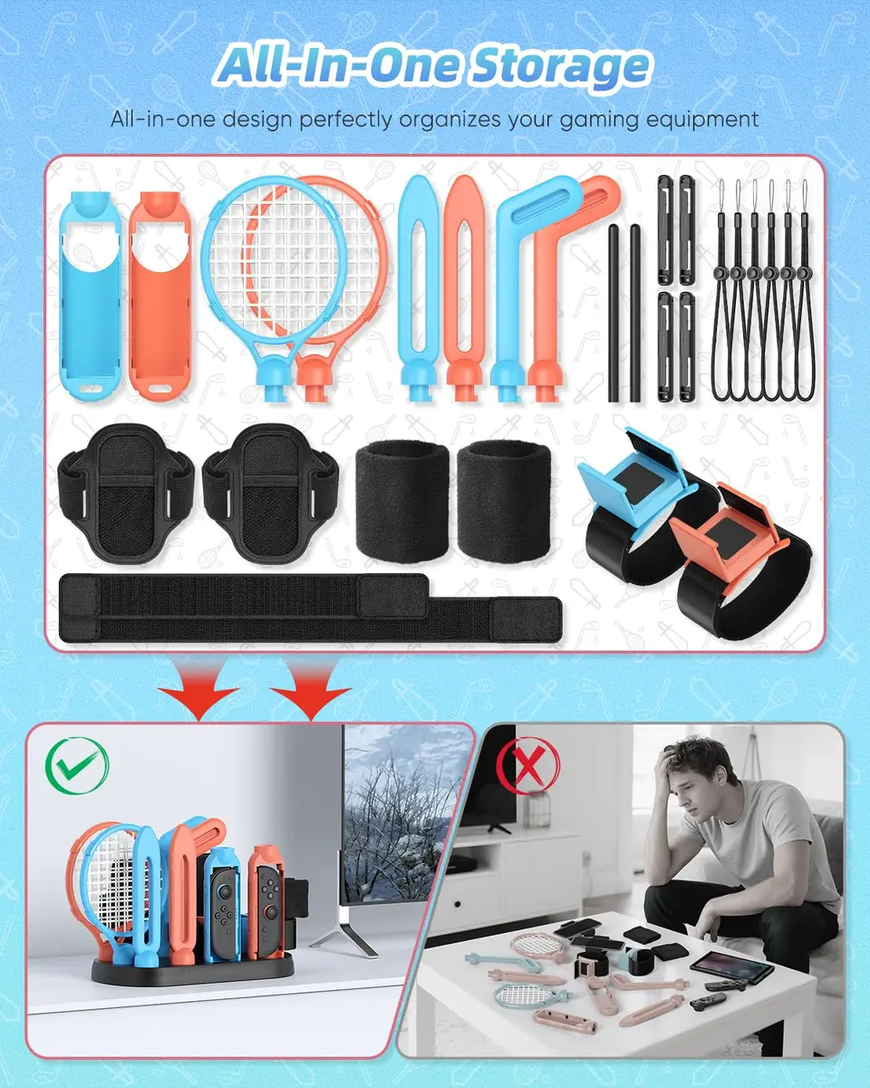 MENEEA Switch Sports Accessories Bundle with Organizer Station for Nintendo Switch 2/1/OLED | 2-Player Pack - view 4