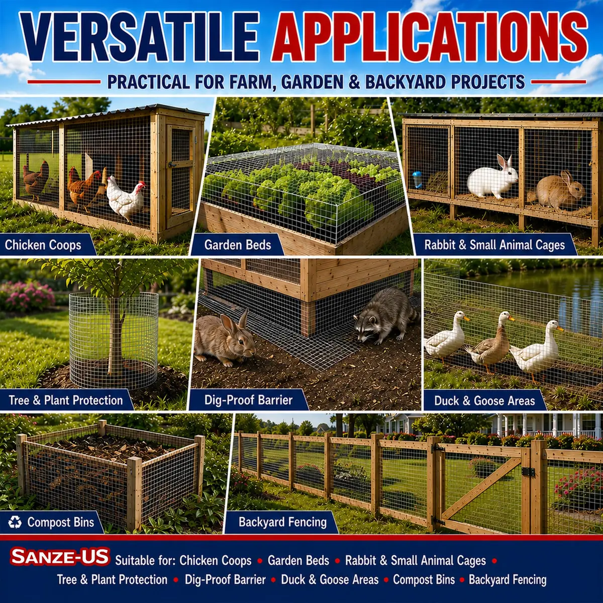 SANZEUS Hardware Cloth 1/4 Inch 24in x 50ft | Durable Galvanized Steel Mesh for Garden & Animal Protection - view 5