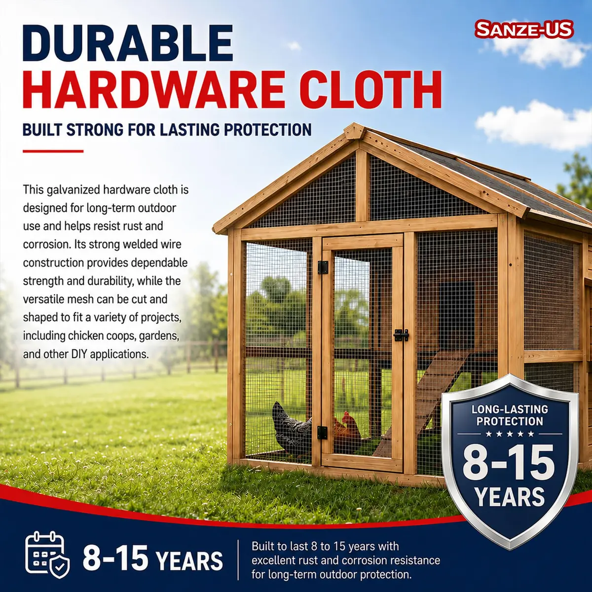 SANZEUS Hardware Cloth 1/4 Inch 24in x 50ft | Durable Galvanized Steel Mesh for Garden & Animal Protection - view 7