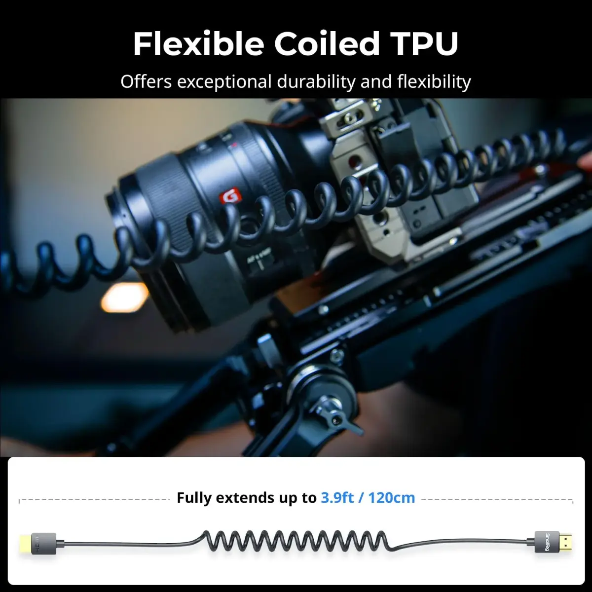 SMALLRIG Coiled HDMI Cable 2.0 (A to A) 1.2m (47.1in) | 4K@60Hz 18Gbps High Speed Data Transmission - view 2