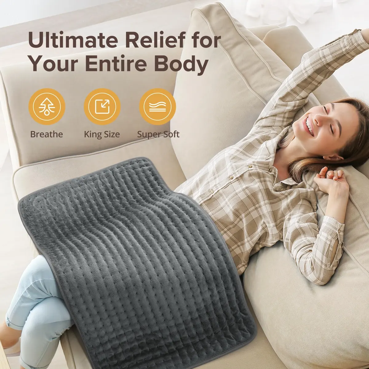 Siinsay Electric Heating Pad for Back and Cramps 17"x33" | Large Microfiber Relief - view 2