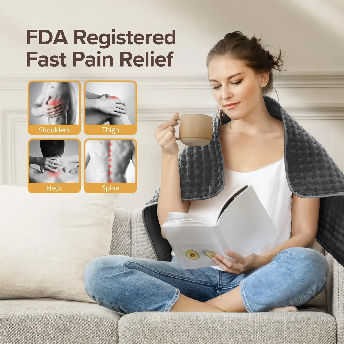 Siinsay Electric Heating Pad for Back and Cramps 17"x33" | Large Microfiber Relief - view 3