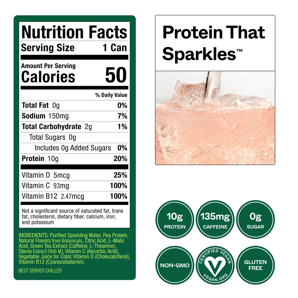 VUUM Sparkling Protein Drink, 12 Fl Oz (Pack of 12) | Watermelon Key Lime, Sugar-Free, 10g Plant Protein - view 2