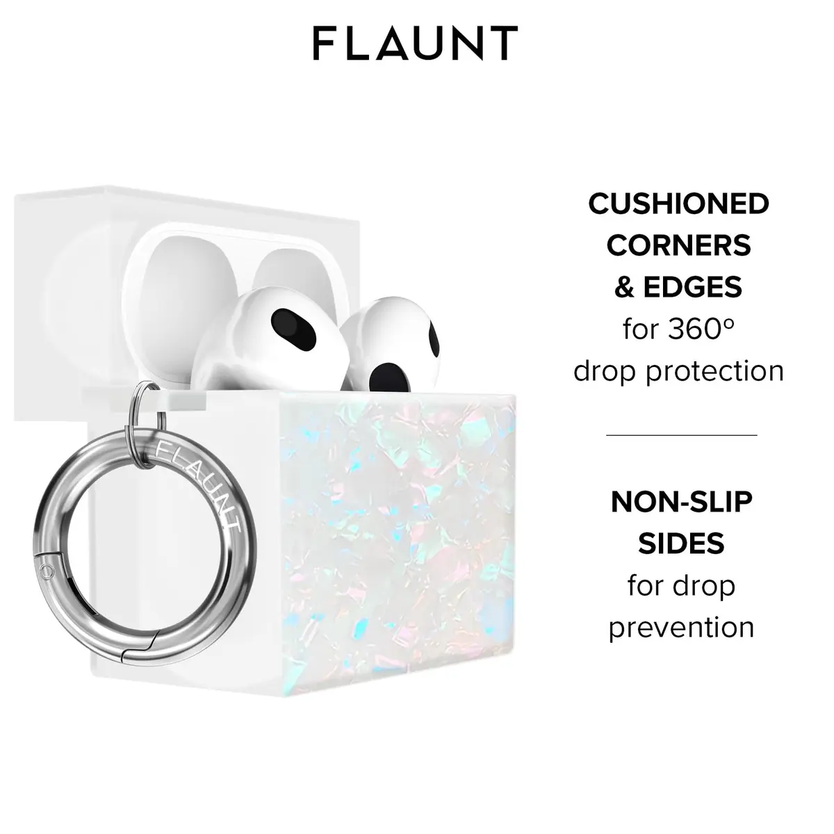 FLAUNT Square AirPods 5/4 Case - Opal Shell | Shockproof Wireless Charging Cover - view 4