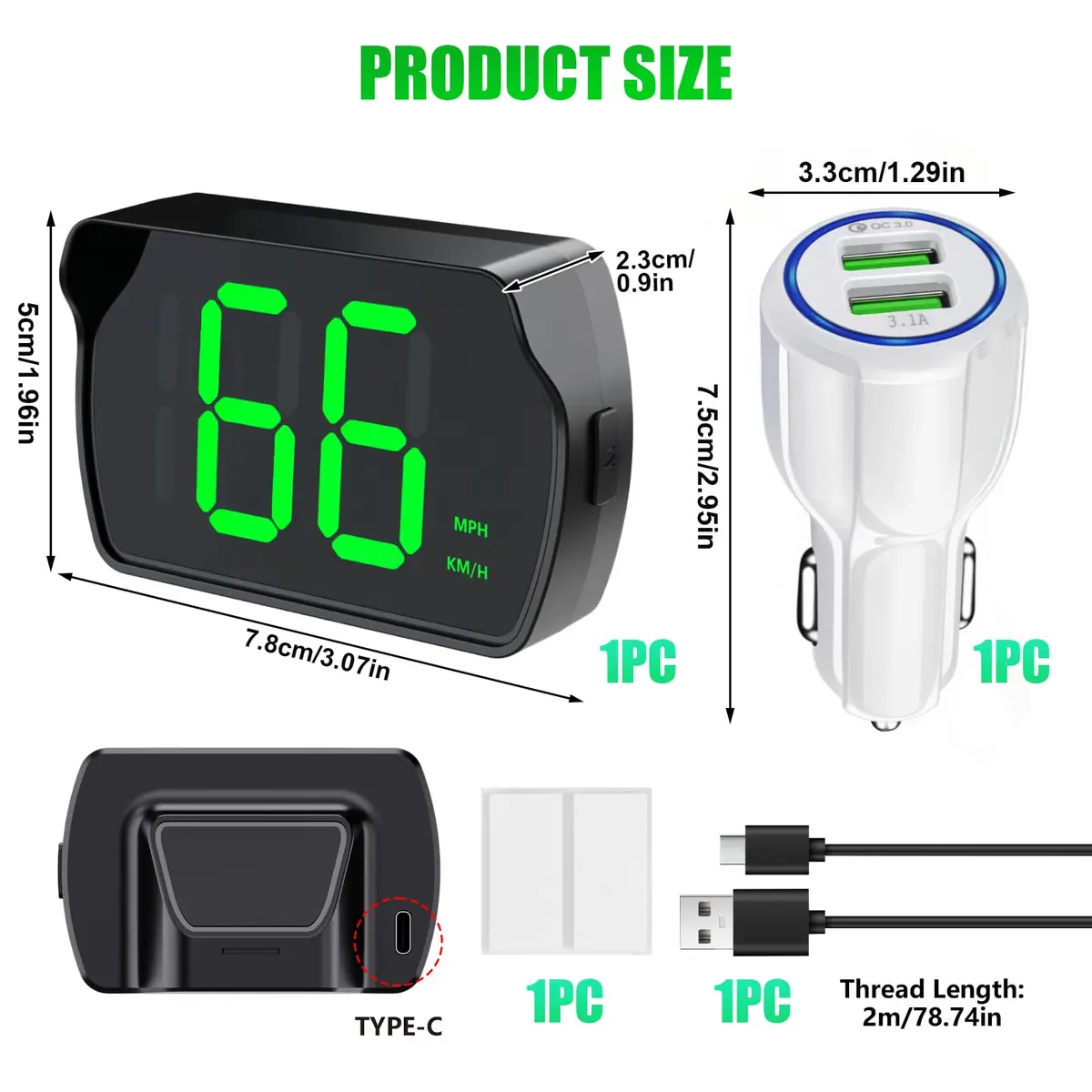 GUGUMO GPS Digital Speedometer for Car MPH | Universal HUD Speed Meter with LED Large Font & USB Cable - view 6