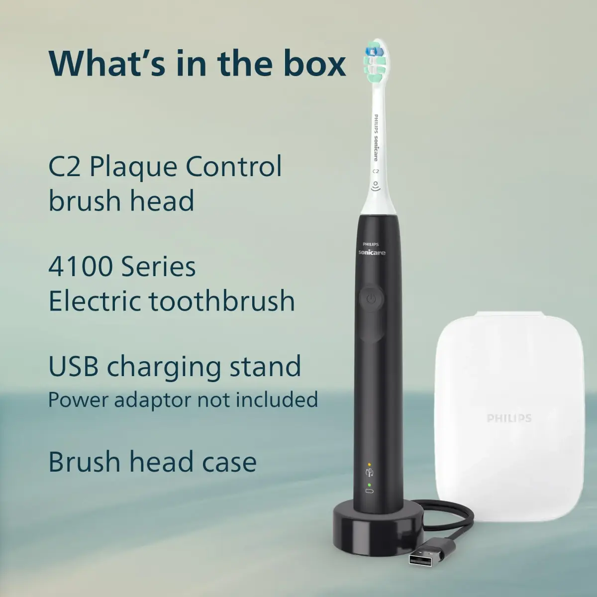 Philips Sonicare 4100 Rechargeable Electric Toothbrush with C2 Brush Head & Travel Case, Black - view 8