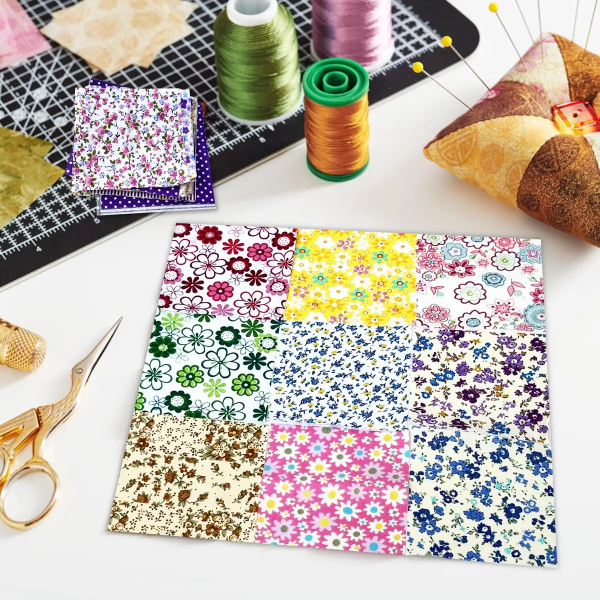 Ysanciuu 150 Pcs Cotton Craft Fabric Bundle Squares | Multicolored 4x4 Inch Pre-Cut Quilt Squares - view 4