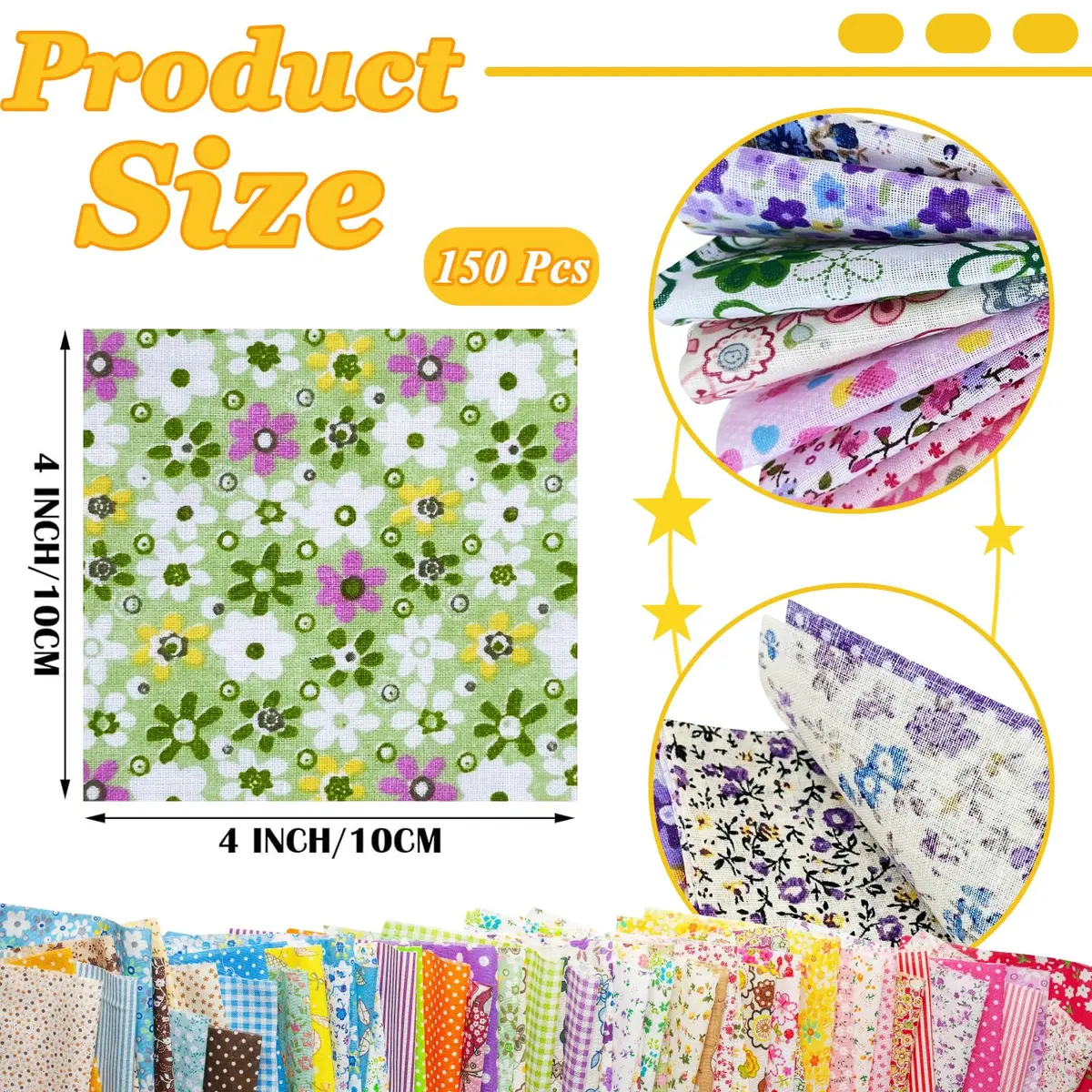 Ysanciuu 150 Pcs Cotton Craft Fabric Bundle Squares | Multicolored 4x4 Inch Pre-Cut Quilt Squares - view 2