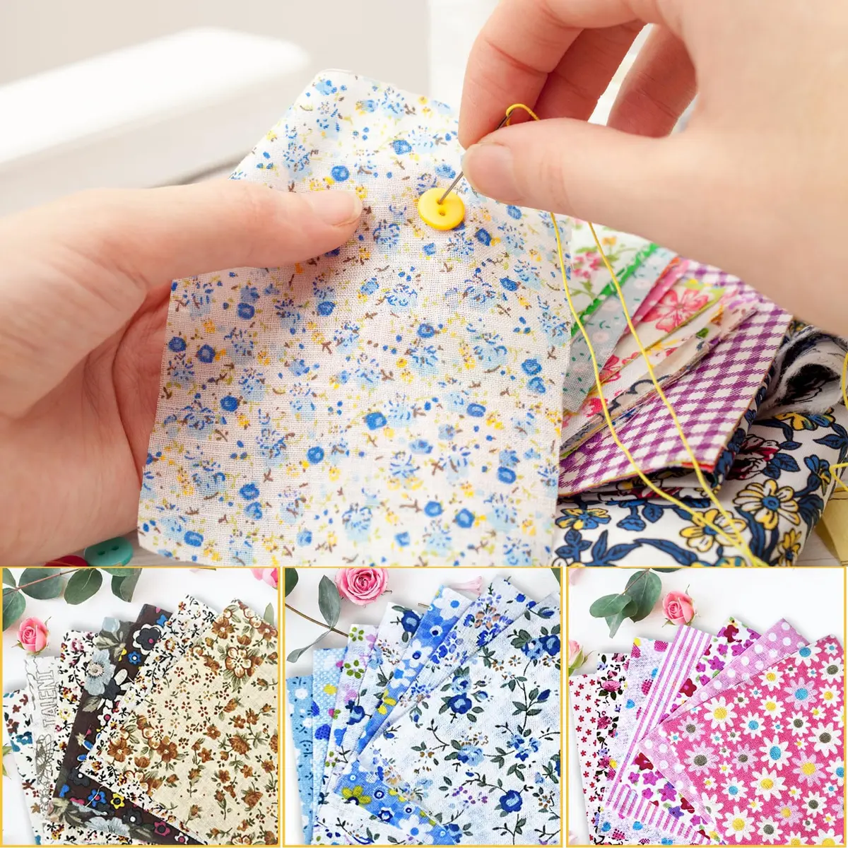 Ysanciuu 150 Pcs Cotton Craft Fabric Bundle Squares | Multicolored 4x4 Inch Pre-Cut Quilt Squares - view 3