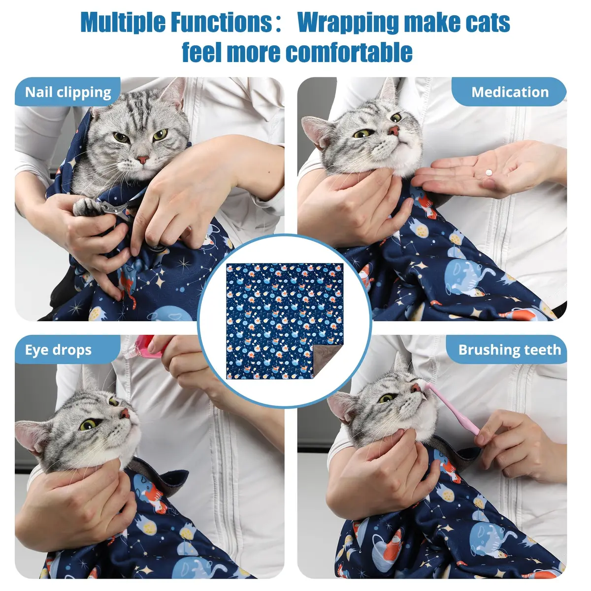 ZINGTERRA Cat Grooming Wrap,Anti-Escape Cat Wrap for Grooming,Self-Adherent Soft Cat Blanket to Wrap,Anti-Bite,Clip Nails,Anti-Scratch,Cat Calming Wrap,Cat Burrito Wrap,Swaddle Wrap Pet Tool | Comfortable, Versatile & Reusable - view 6