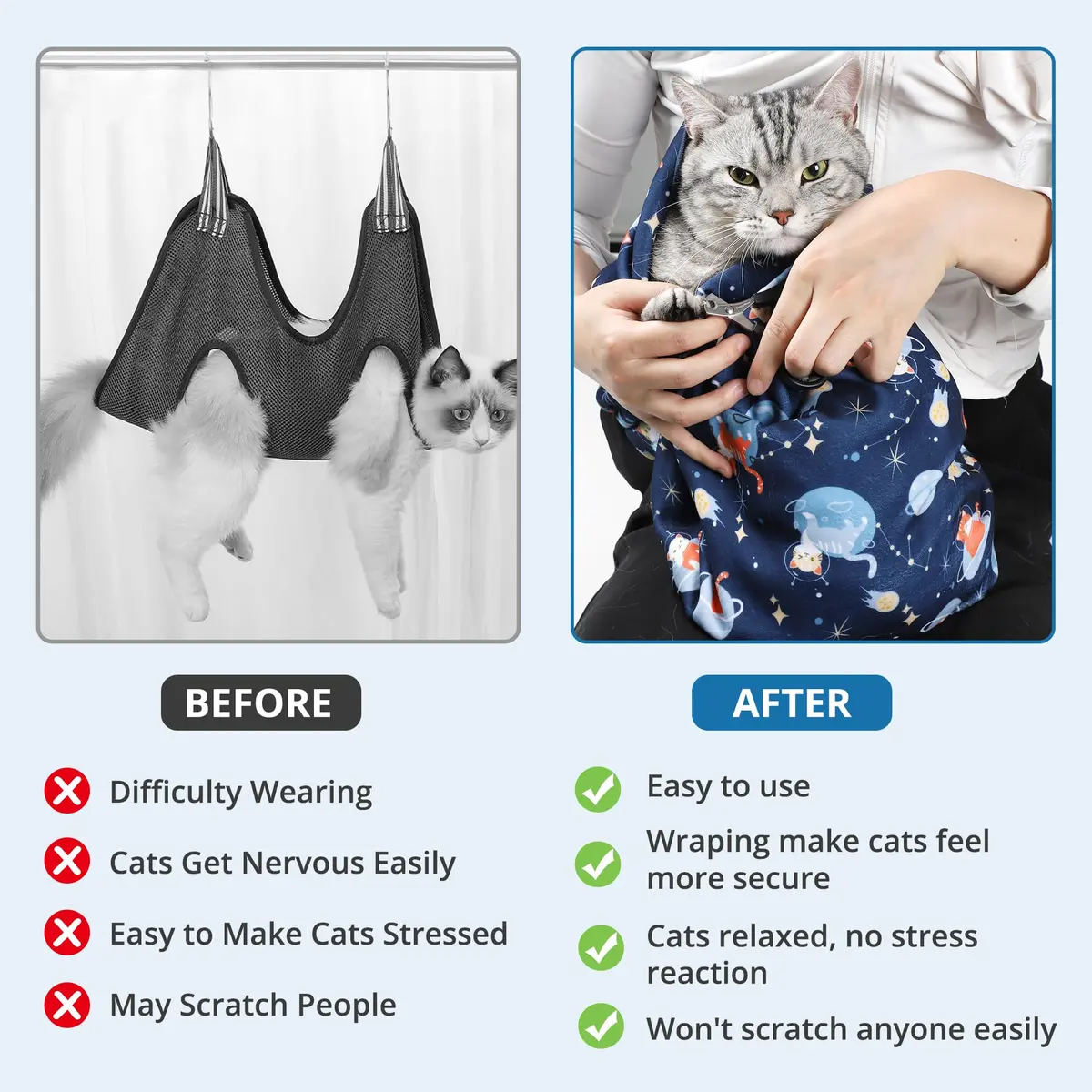 ZINGTERRA Cat Grooming Wrap,Anti-Escape Cat Wrap for Grooming,Self-Adherent Soft Cat Blanket to Wrap,Anti-Bite,Clip Nails,Anti-Scratch,Cat Calming Wrap,Cat Burrito Wrap,Swaddle Wrap Pet Tool | Comfortable, Versatile & Reusable - view 3