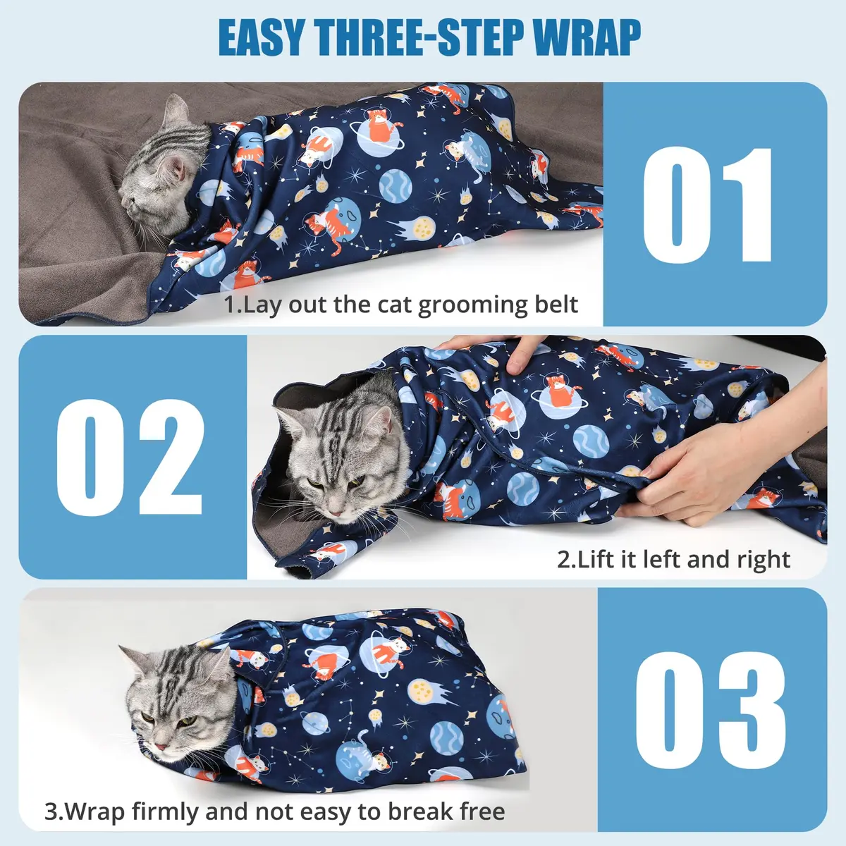 ZINGTERRA Cat Grooming Wrap,Anti-Escape Cat Wrap for Grooming,Self-Adherent Soft Cat Blanket to Wrap,Anti-Bite,Clip Nails,Anti-Scratch,Cat Calming Wrap,Cat Burrito Wrap,Swaddle Wrap Pet Tool | Comfortable, Versatile & Reusable - view 4