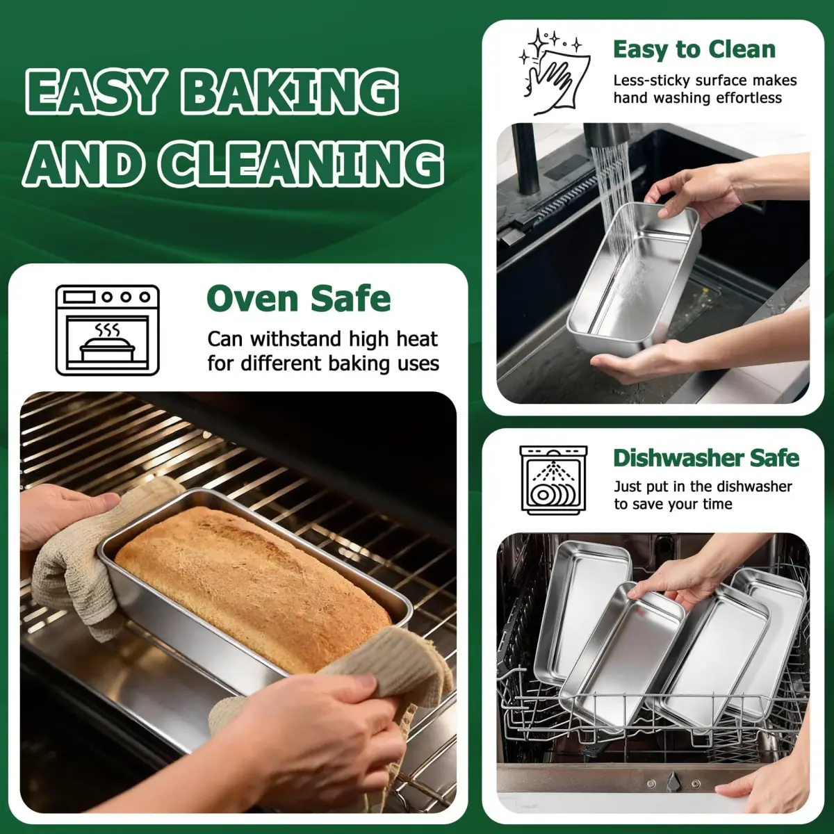 TeamFar Stainless Steel Loaf Pans Set of 8 | 23.5 x 12.7 x 6.4 cm (9.25 x 5 x 2.5 Inch) Baking Bread Pans - view 4