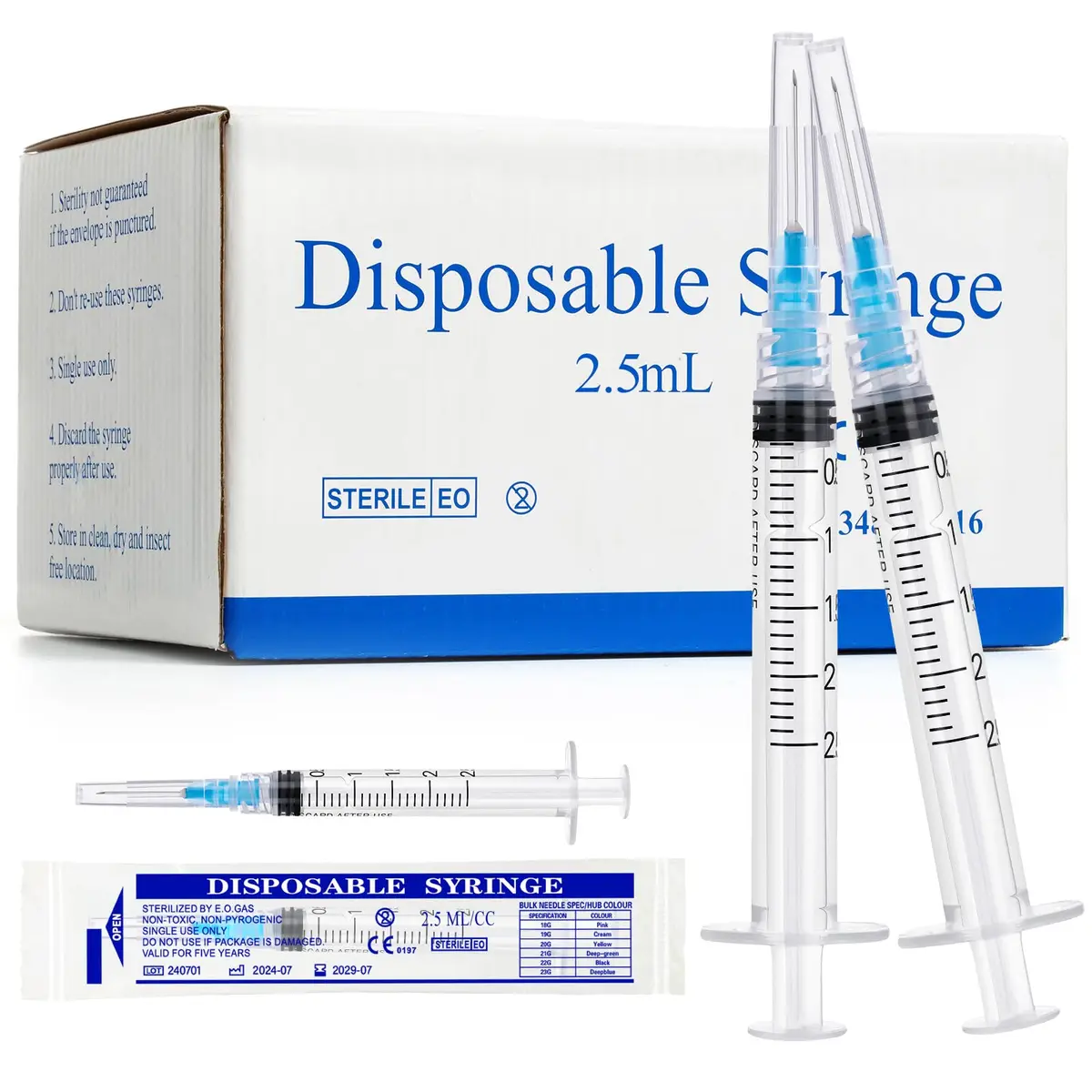 Maydeyy 2.5ml Luer Lock Syringe with 23Ga 1inch | Disposable Lab Supplies Pack of 100 - main product image