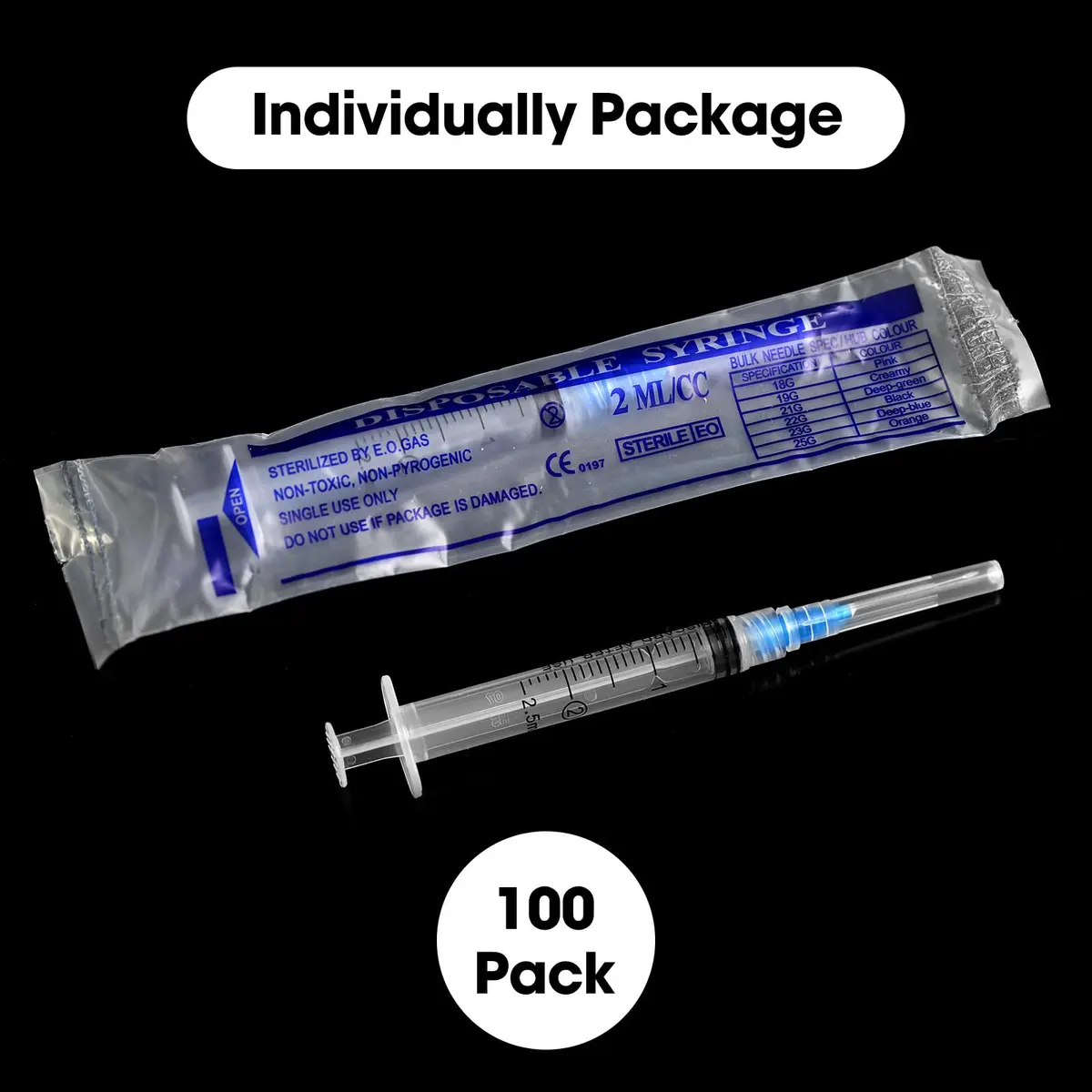 Maydeyy 2.5ml Luer Lock Syringe with 23Ga 1inch | Disposable Lab Supplies Pack of 100 - view 6
