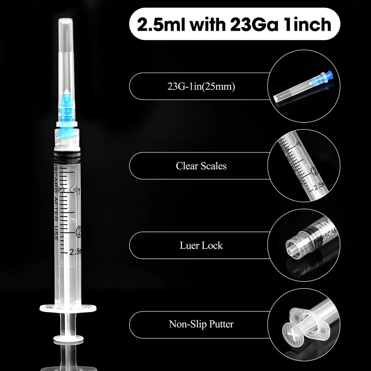 Maydeyy 2.5ml Luer Lock Syringe with 23Ga 1inch | Disposable Lab Supplies Pack of 100 - view 2
