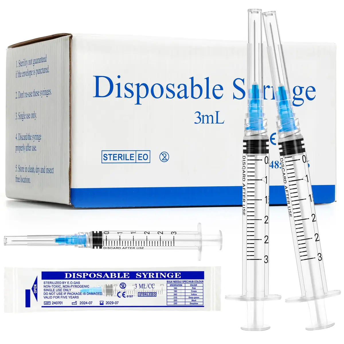Maydeyy 3ml Syringe with Luer Lock, 23Ga 1inch | Leak-Proof, Sterile Lab Supplies - main product image