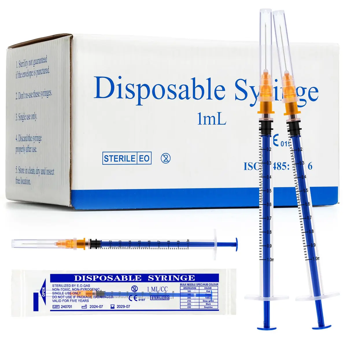 Maydeyy 1ml/cc Syringe 25G 1inch Disposable Pack of 100 | Precise Industrial Lab Tool - main product image