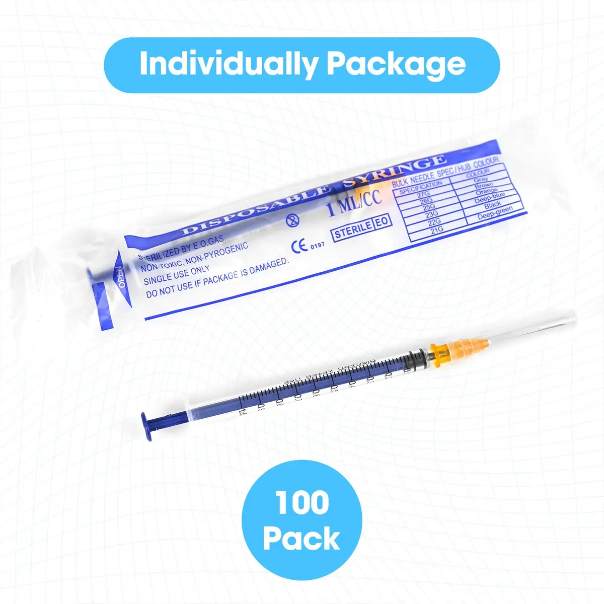 Maydeyy 1ml/cc Syringe 25G 1inch Disposable Pack of 100 | Precise Industrial Lab Tool - view 6