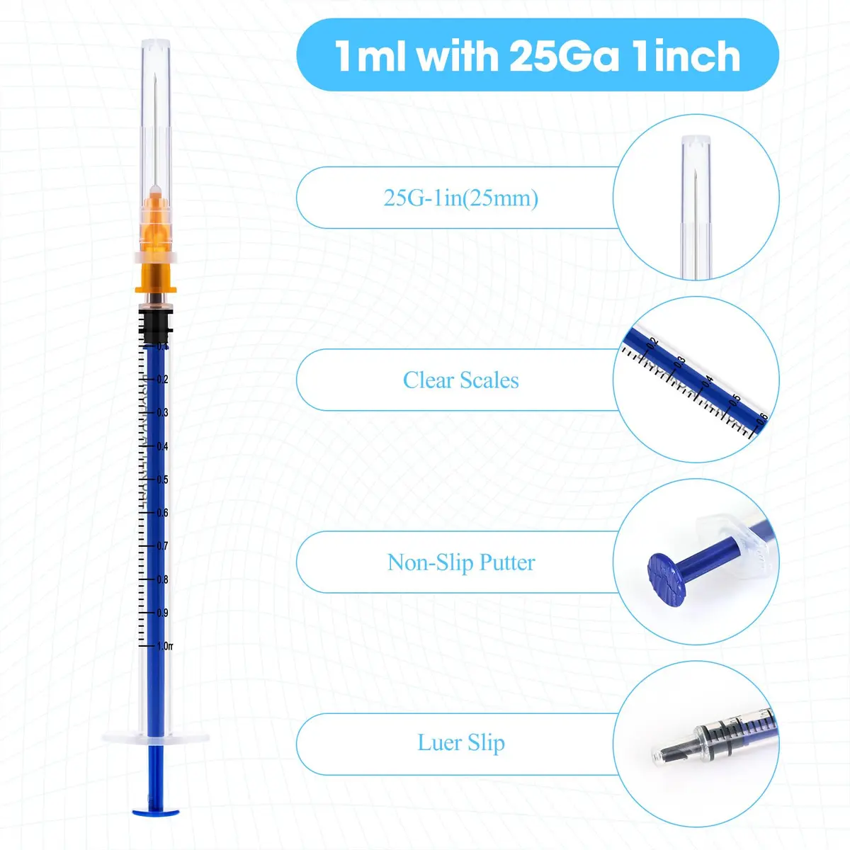 Maydeyy 1ml/cc Syringe 25G 1inch Disposable Pack of 100 | Precise Industrial Lab Tool - view 2