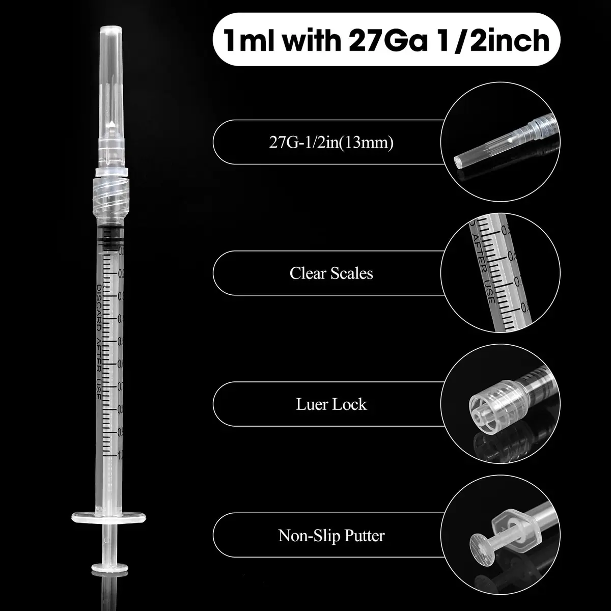 Maydeyy 1ml Syringe with 27Ga 1/2inch | Leak-proof, Sterile, Easy to Use - view 2