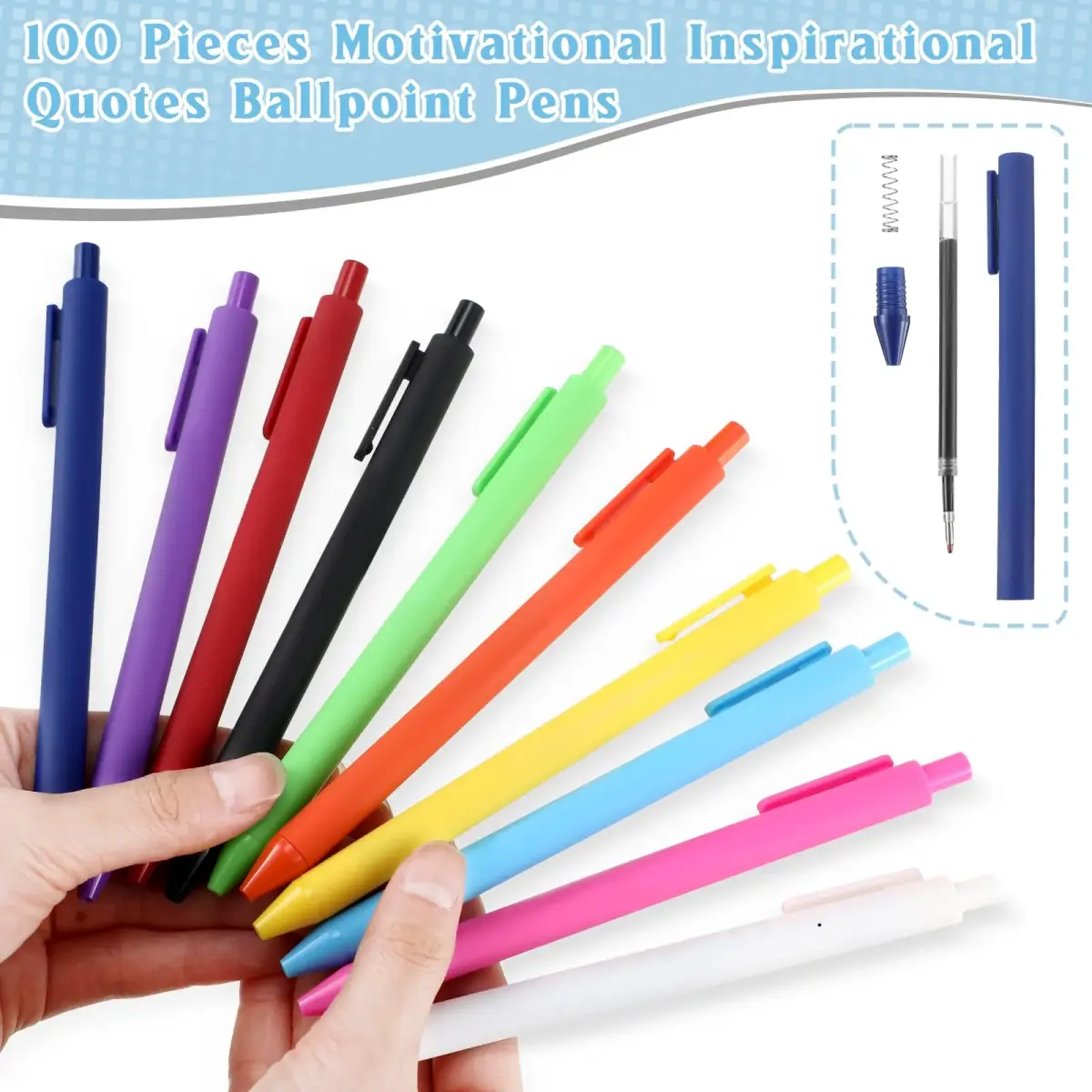 Teling 100 Pcs Inspirational Ballpoint Pens Bulk, Classic Colors, 0.5mm | Smooth Writing for Students & Office - view 2