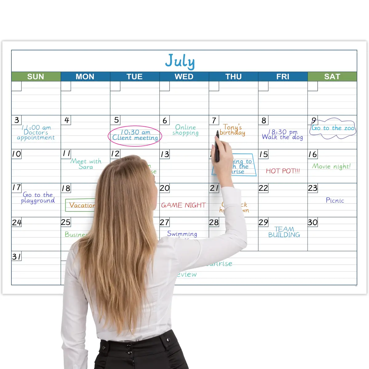 BooQool Large Undated Dry Erase Calendar 40" x 28" | Reusable Laminated Wall Planner - main product image