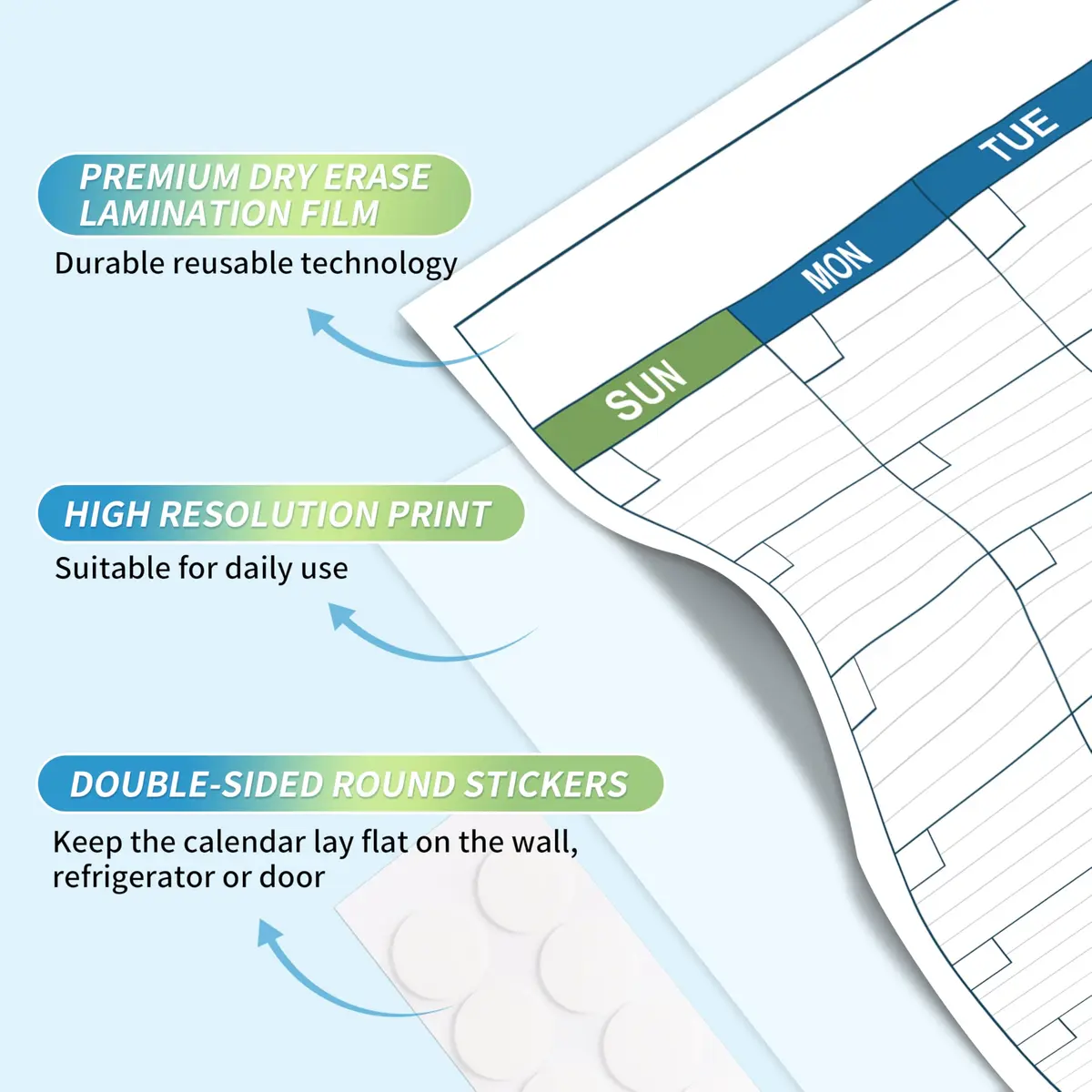 BooQool Large Undated Dry Erase Calendar 40" x 28" | Reusable Laminated Wall Planner - view 5