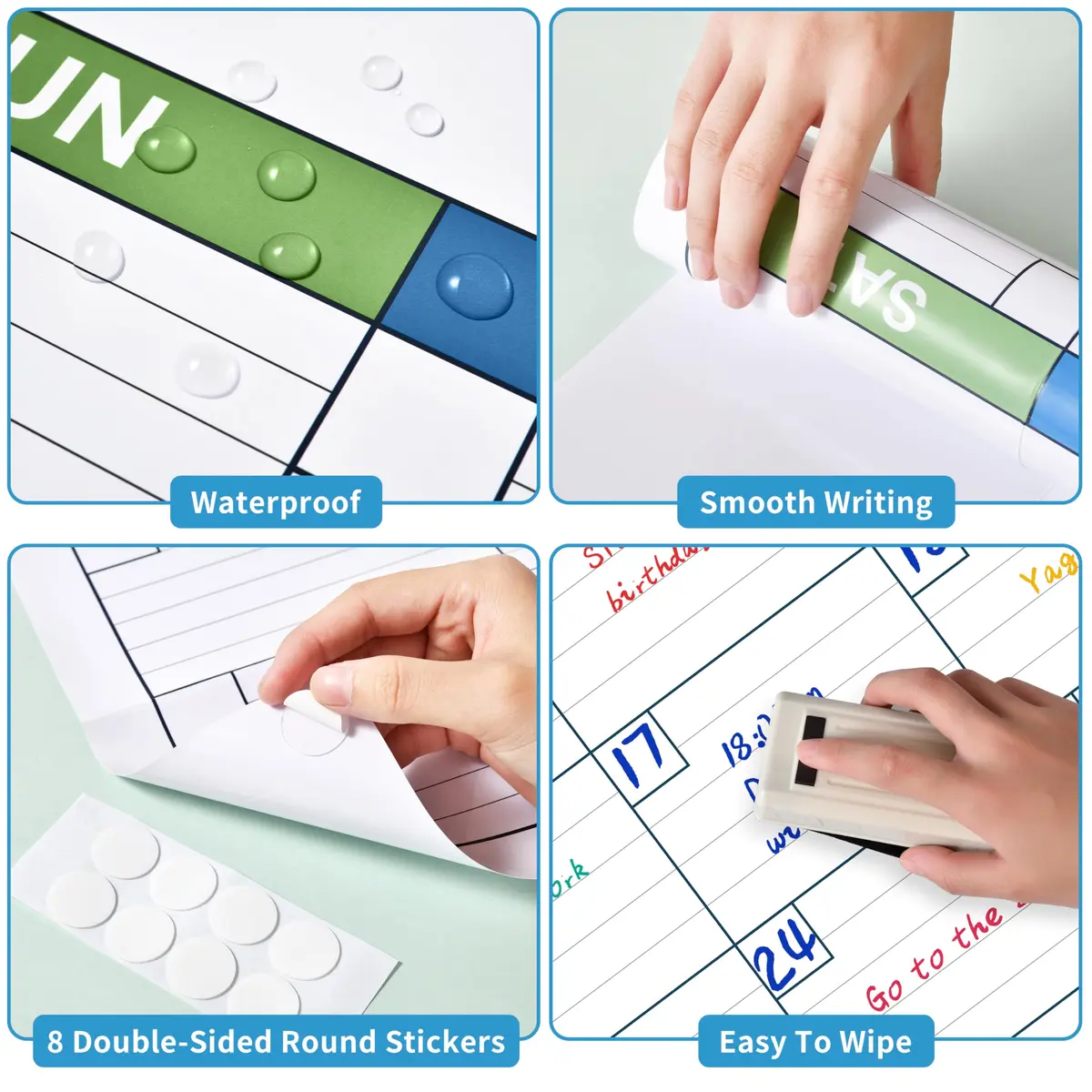 BooQool Large Undated Dry Erase Calendar 40" x 28" | Reusable Laminated Wall Planner - view 6