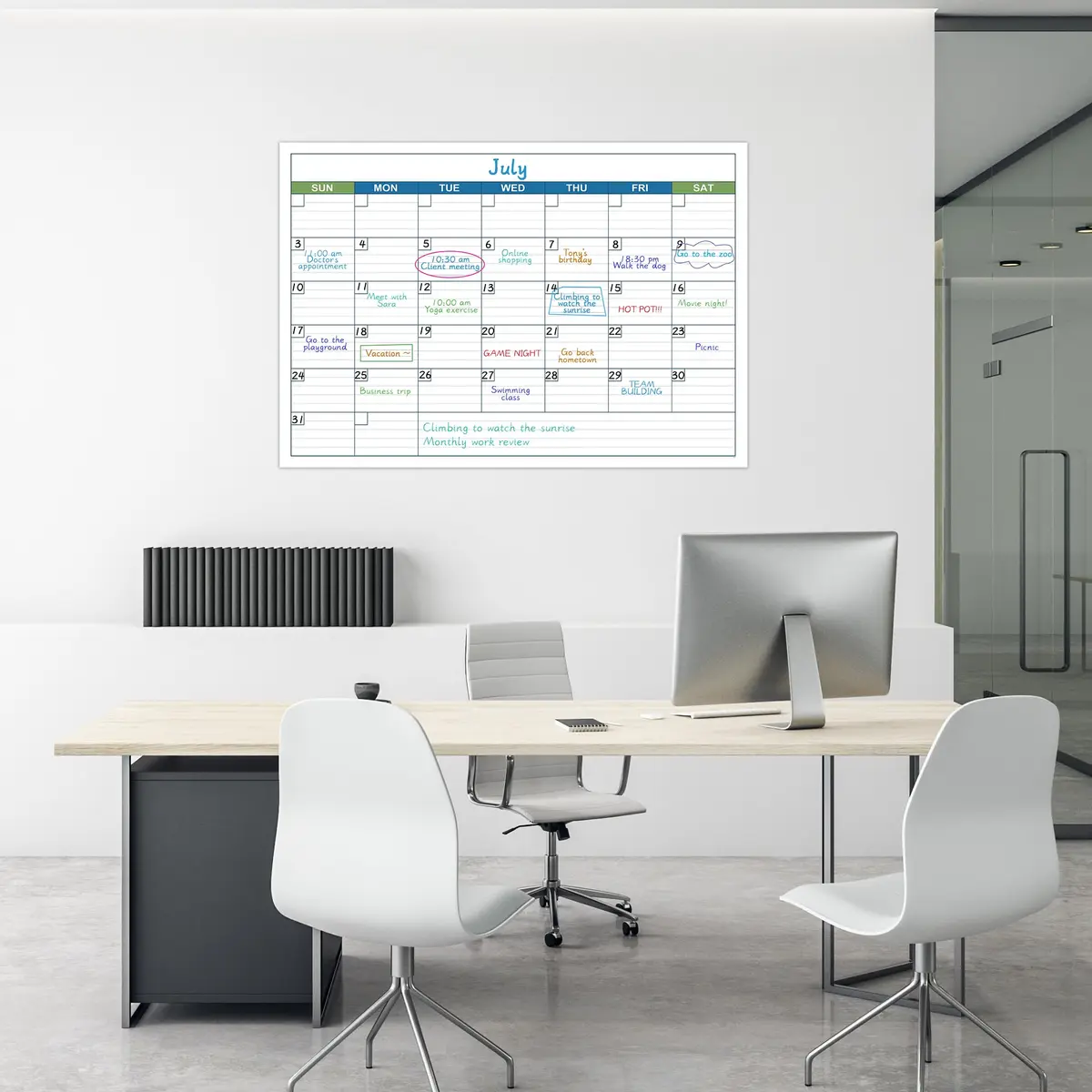 BooQool Large Undated Dry Erase Calendar 40" x 28" | Reusable Laminated Wall Planner - view 7