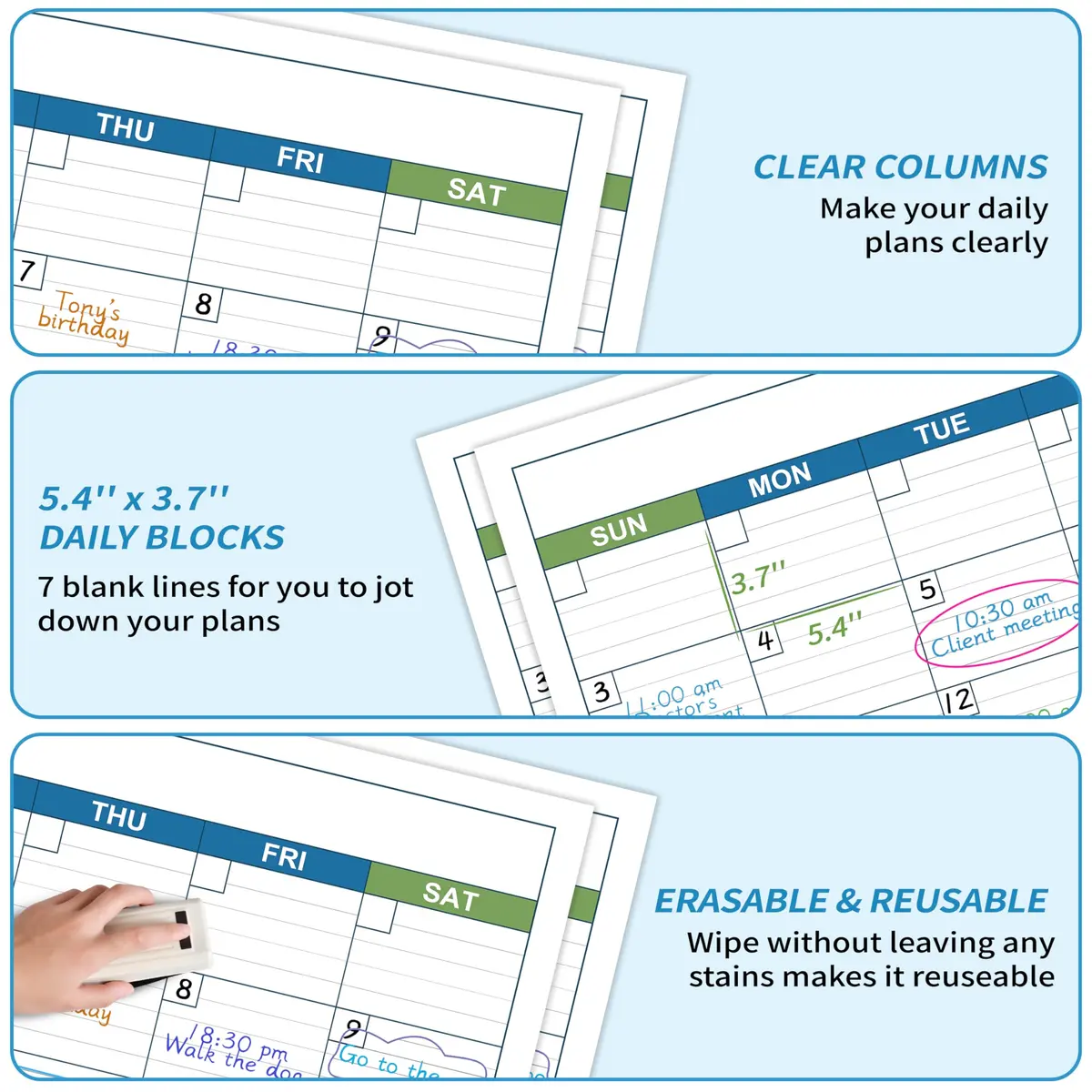 BooQool Large Undated Dry Erase Calendar 40" x 28" | Reusable Laminated Wall Planner - view 4