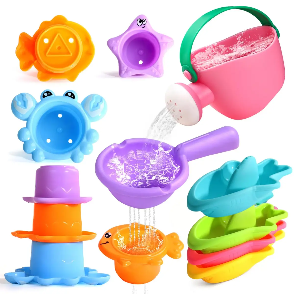 Fajiabao Toddler Bath Toys 9-Piece Ocean Set | BPA-Free Educational Water Play - main product image