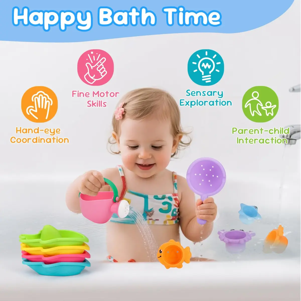 Fajiabao Toddler Bath Toys 9-Piece Ocean Set | BPA-Free Educational Water Play - view 2
