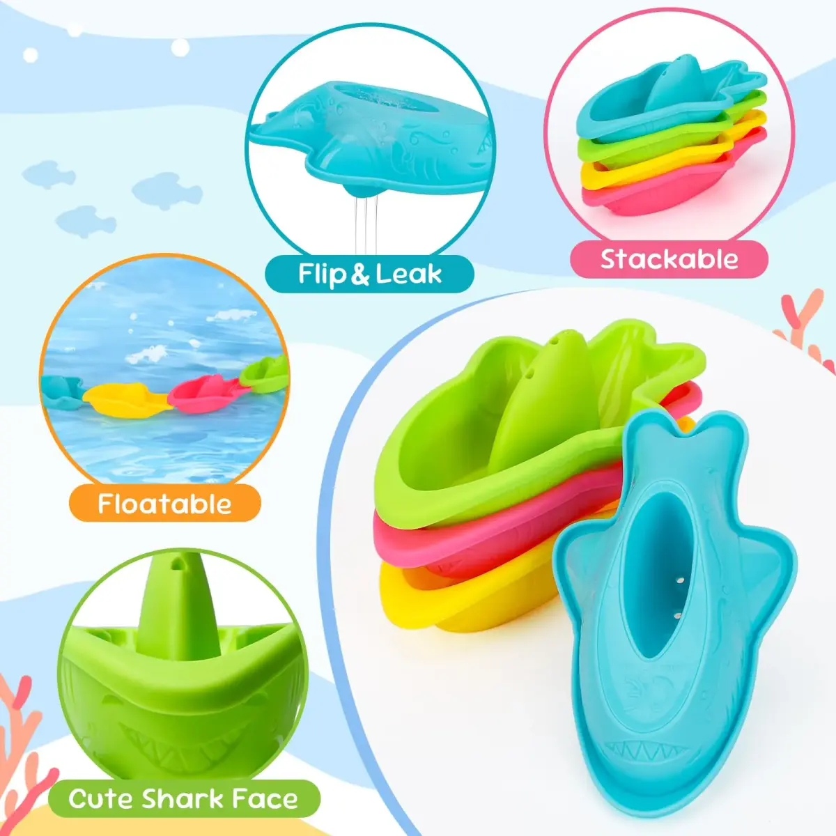 Fajiabao Toddler Bath Toys 9-Piece Ocean Set | BPA-Free Educational Water Play - view 3