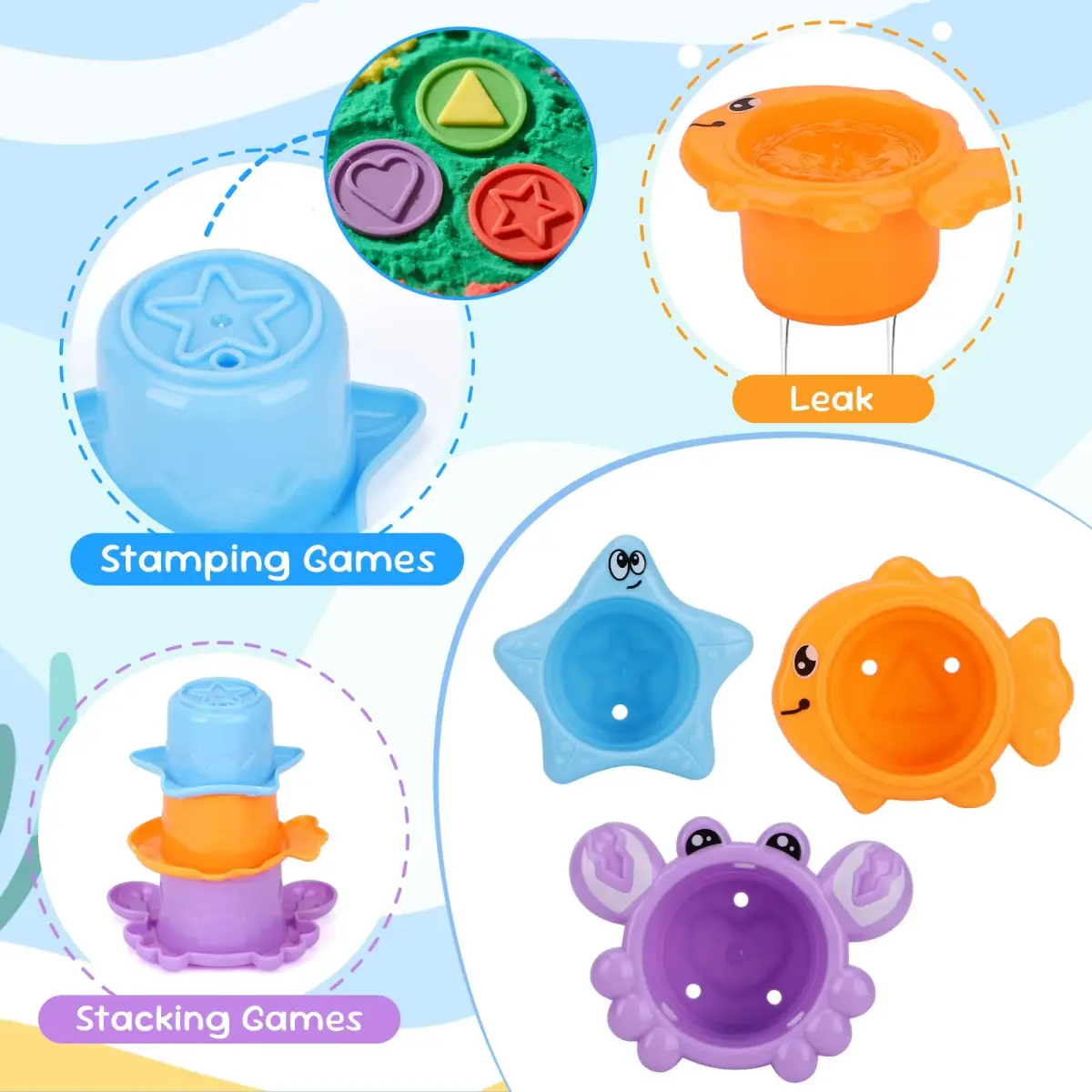 Fajiabao Toddler Bath Toys 9-Piece Ocean Set | BPA-Free Educational Water Play - view 4