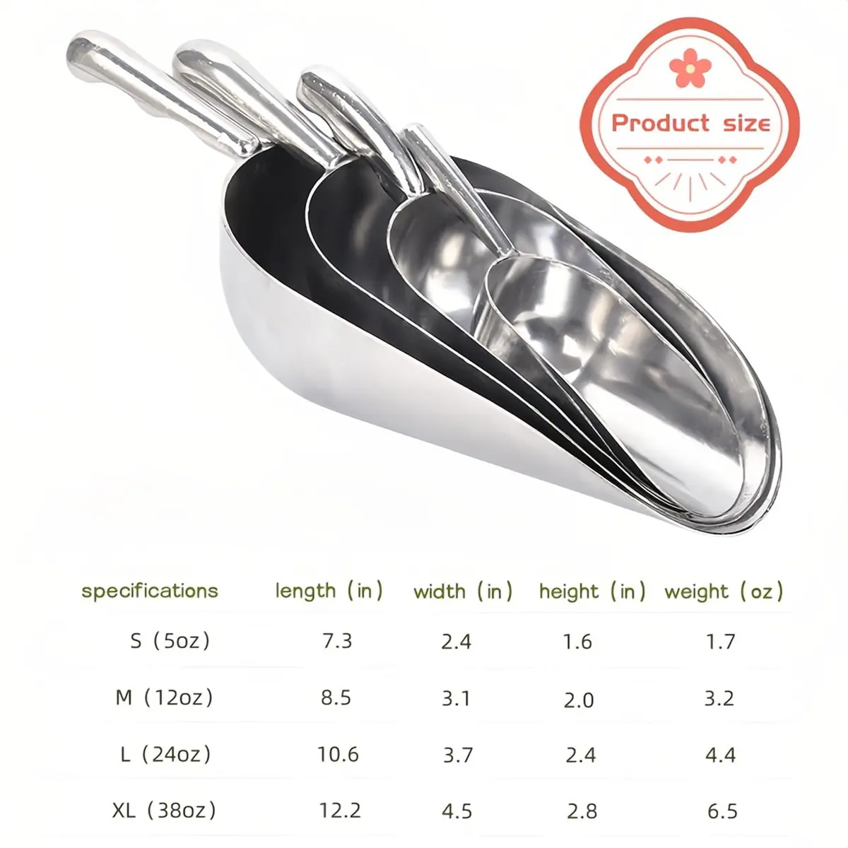 RyanDesign Heavy-Duty Cast Aluminum Kitchen Scoop 73.7cm (29in) | Commercial Grade Rust-Proof S-Handle for Ice, Candy, Flour, Pet Food - view 5