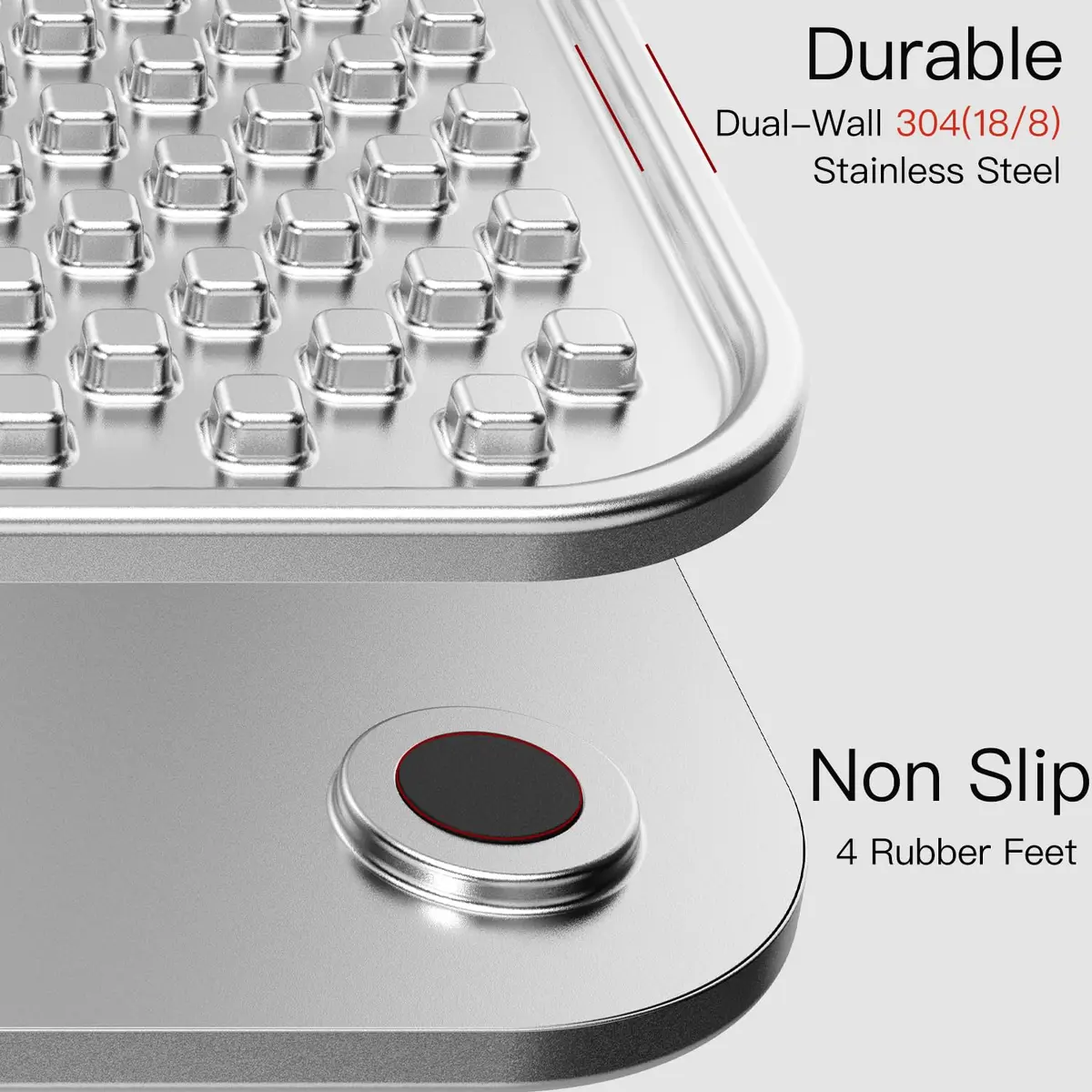 Feedoo Double Wall Stainless Steel Lick Mat for Dogs & Cats - Chew Proof, Non-Slip Base, Slow Feeder Pad (24.5 cm x 24.5 cm x 1 cm) - view 2