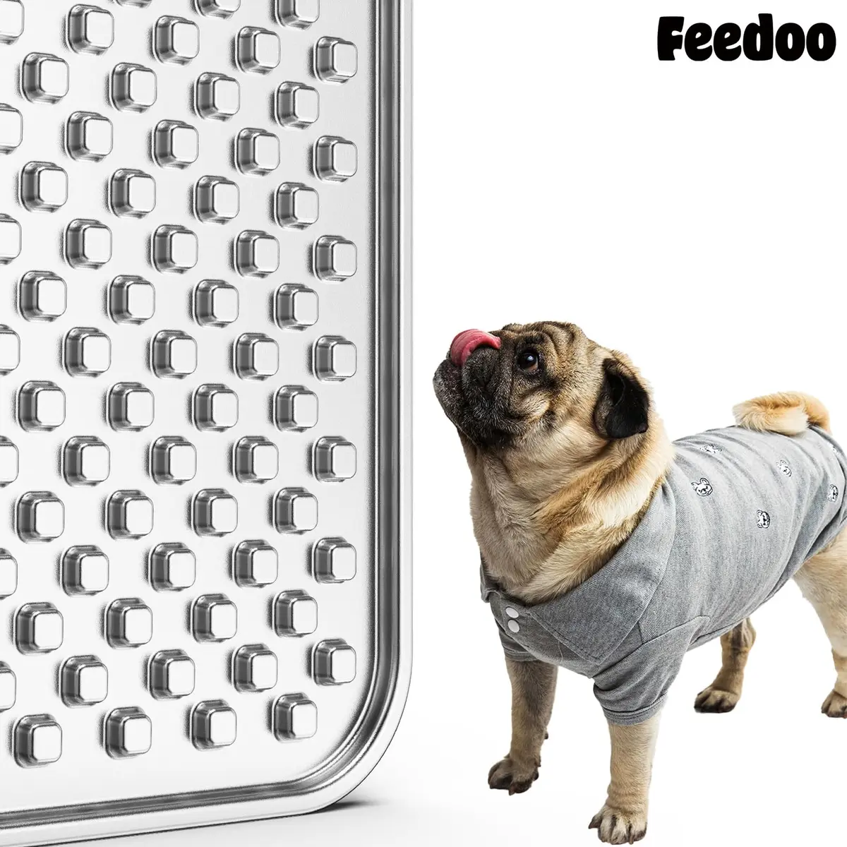 Feedoo Double Layer Stainless Steel Lick Mat for Dogs & Cats 25.19 cm (9.92 in) 2-Pack | Chew-Proof & Non-Slip for Anxiety Relief - view 9