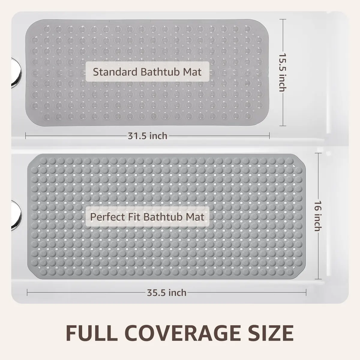 OTHWAY Grey Bathtub Shower Mat Non Slip | 91cm x 41cm (35"x16") with 198 Suction Cups - view 4