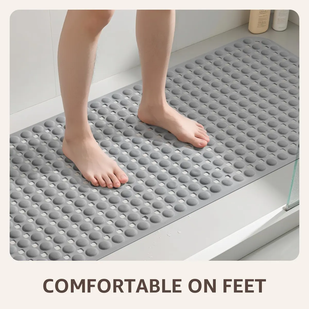 OTHWAY Grey Bathtub Shower Mat Non Slip | 91cm x 41cm (35"x16") with 198 Suction Cups - view 5