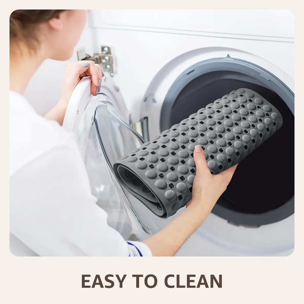 OTHWAY Grey Bathtub Shower Mat Non Slip | 91cm x 41cm (35"x16") with 198 Suction Cups - view 6