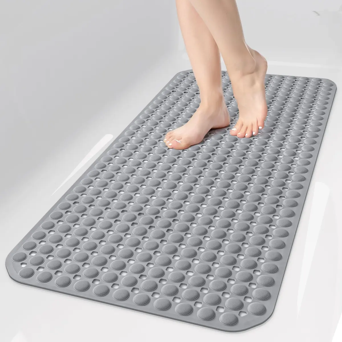 OTHWAY Grey Bathtub Shower Mat Non Slip | 91cm x 41cm (35"x16") with 198 Suction Cups - main product image