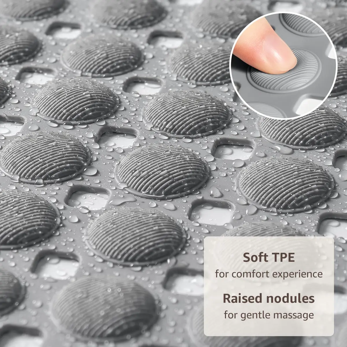 OTHWAY Grey Bathtub Shower Mat Non Slip | 91cm x 41cm (35"x16") with 198 Suction Cups - view 2
