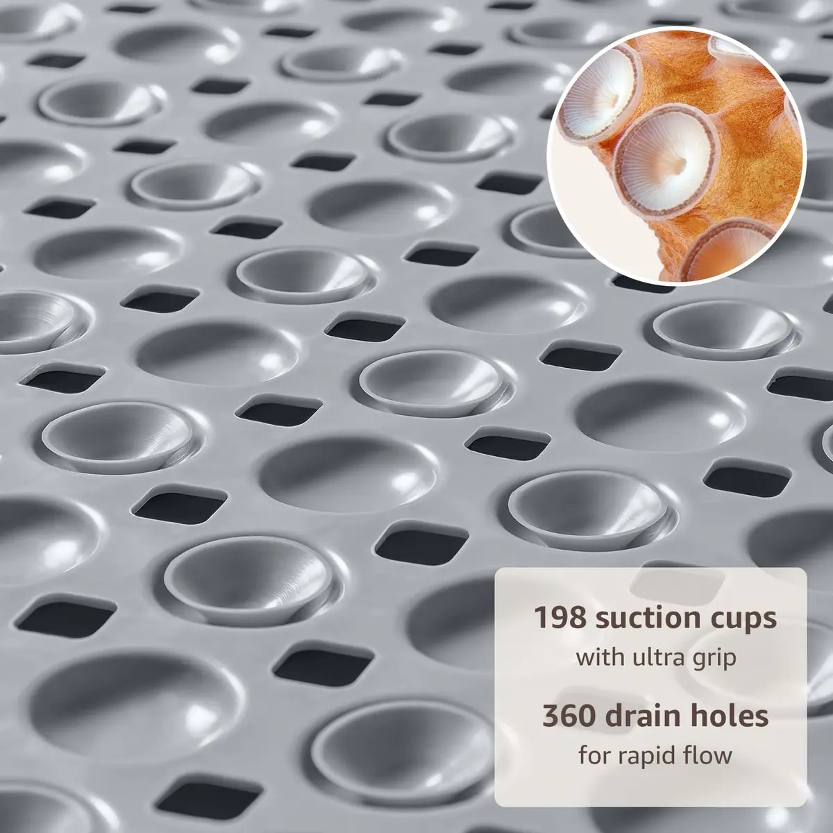 OTHWAY Grey Bathtub Shower Mat Non Slip | 91cm x 41cm (35"x16") with 198 Suction Cups - view 3