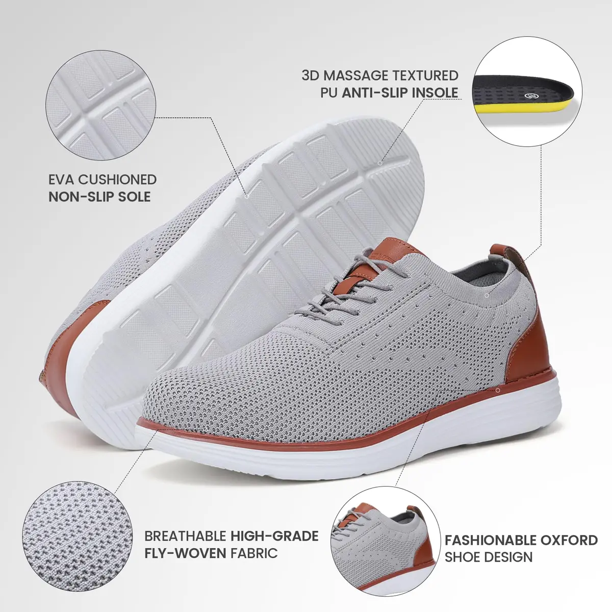 Furuian Men's Steel Toe Shoes Lightweight Safety Tennis Work Sneakers Grey 250g (7.5 US) - view 3